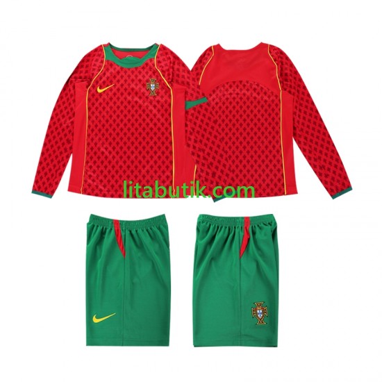 Portugal Retro Barn Hemma Fotbollströja 2004 Långärmad