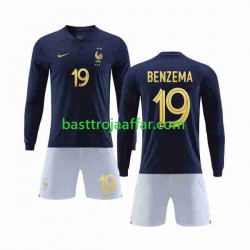 Frankrike Benzema 19 Barn Hemma Fotbollströja VM 2022 Långärmad