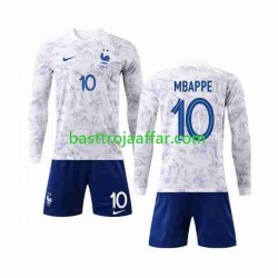 Frankrike Mbappé 10 Barn Borta Fotbollströja VM 2022 Långärmad Frankrike Mbappé 10 Barn Borta Fotbollströja VM 2022 Långärmad
