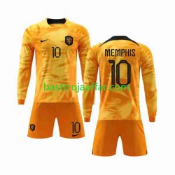 Nederländerna Memphis 10 Barn Hemma Fotbollströja VM 2022 Långärmad Nederländerna Memphis 10 Barn Hemma Fotbollströja VM 2022 Långärmad