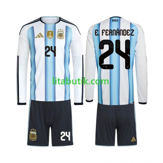 Argentina Enzo Fernandez 24 Barn Hemma Fotbollströja VM 2026 Långärmad