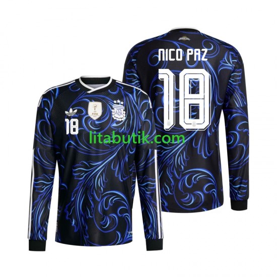Argentina Nico Paz 18 Män Borta Fotbollströja VM 2026 Långärmad
