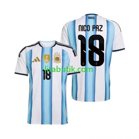 Argentina Nico Paz 18 Män Hemma Fotbollströja VM 2026 Kortärmad
