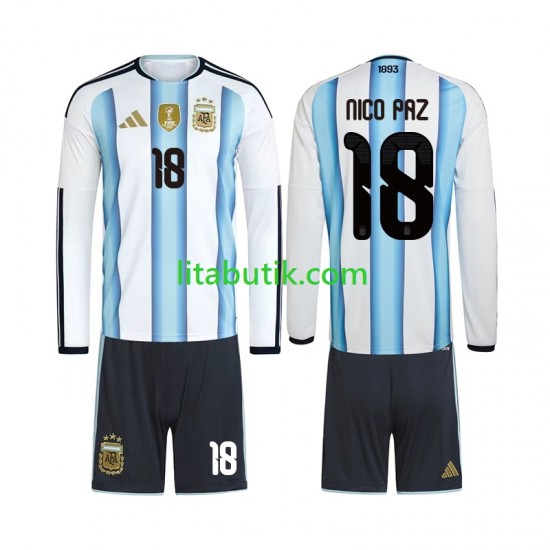 Argentina Nico Paz 18 Barn Hemma Fotbollströja VM 2026 Långärmad