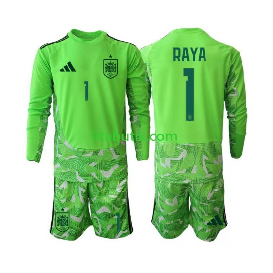 Spanien David Raya 1 6th Green color Målvakt Barn Fotbollströja VM 2026 Långärmad