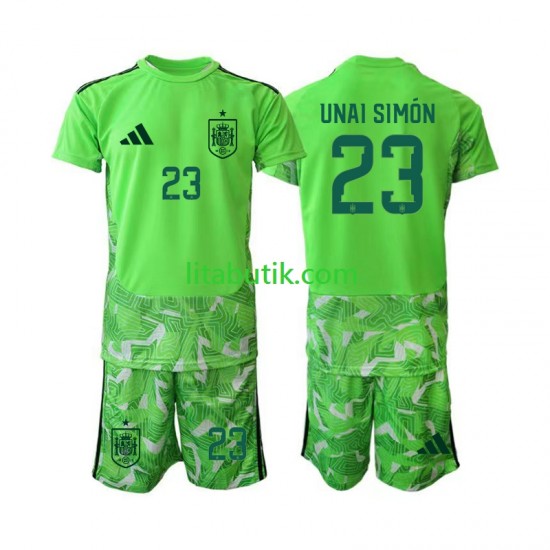 Spanien Unai Simon 23 6th Green color Målvakt Barn Fotbollströja VM 2026 Kortärmad