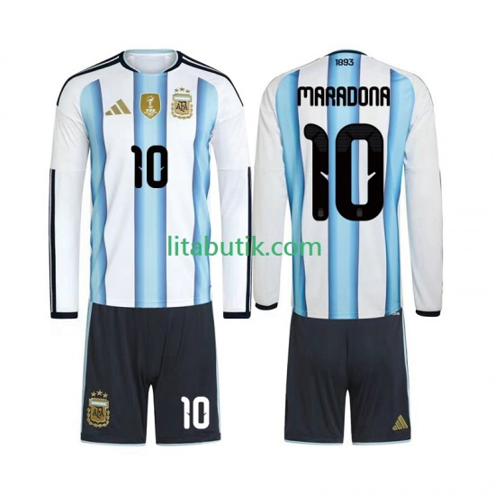 Argentina Maradona 10 Barn Hemma Fotbollströja VM 2026 Långärmad