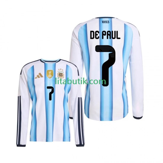 Argentina Rodrigo De Paul 7 Män Hemma Fotbollströja VM 2026 Långärmad