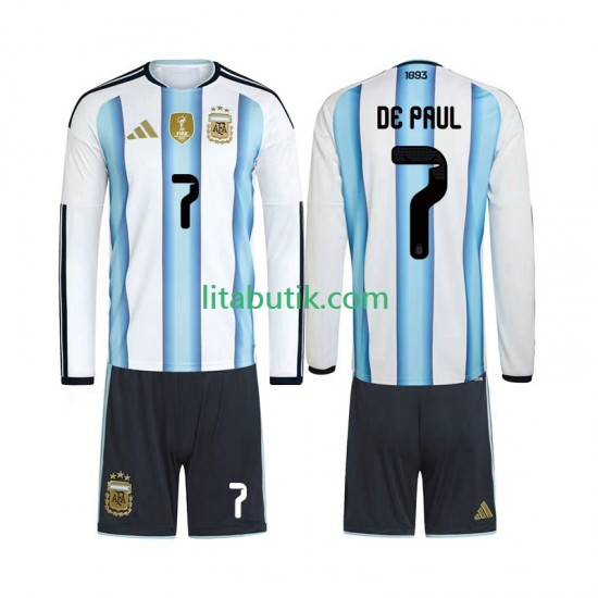 Argentina Rodrigo De Paul 7 Barn Hemma Fotbollströja VM 2026 Långärmad