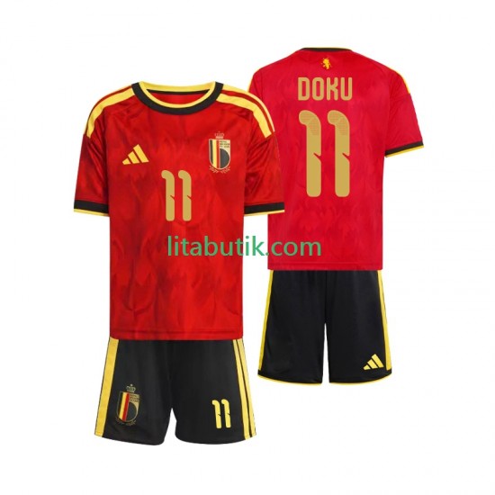 Belgien Jeremy Doku 11 Barn Hemma Fotbollströja VM 2026 Kortärmad