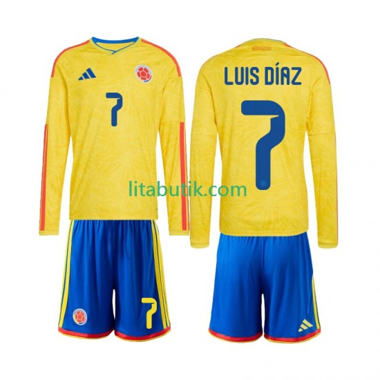 Colombia Luis Diaz 7 Barn Hemma Fotbollströja VM 2026 Långärmad