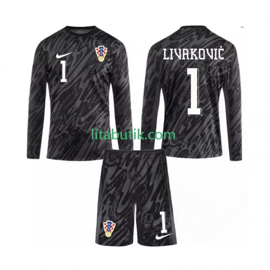 Kroatien DOMINIK LIVAKOVIC 1 Målvakt Barn Tredje Fotbollströja 2024 Långärmad