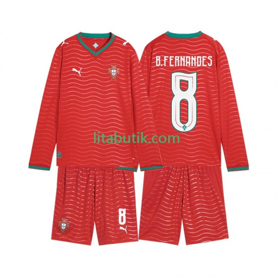 Portugal Bruno Fernandes 8 Barn Hemma Fotbollströja VM 2026 Långärmad