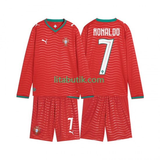 Portugal Cristiano Ronaldo 7 Barn Hemma Fotbollströja VM 2026 Långärmad