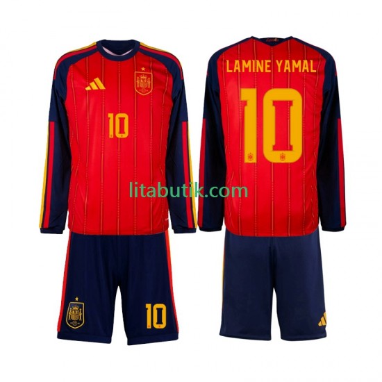 Spanien Lamine Yamal 10 Barn Hemma Fotbollströja VM 2026 Långärmad