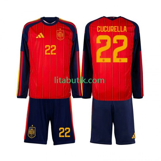 Spanien Marc Cucurella 22 Barn Hemma Fotbollströja VM 2026 Långärmad