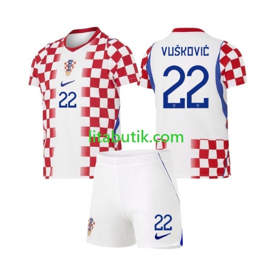 Kroatien Luka Vuskovic 22 Barn Hemma Fotbollströja VM 2026 Kortärmad