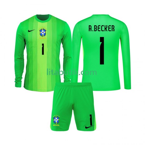 Brasilien Alisson Becker 1 Målvakt Barn Hemma Fotbollströja 2026 Långärmad