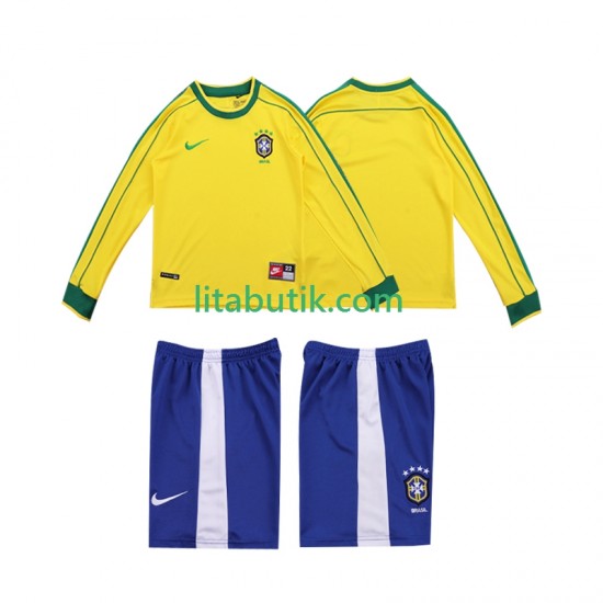 Brasilien Retro Barn Hemma Fotbollströja 1998 Långärmad
