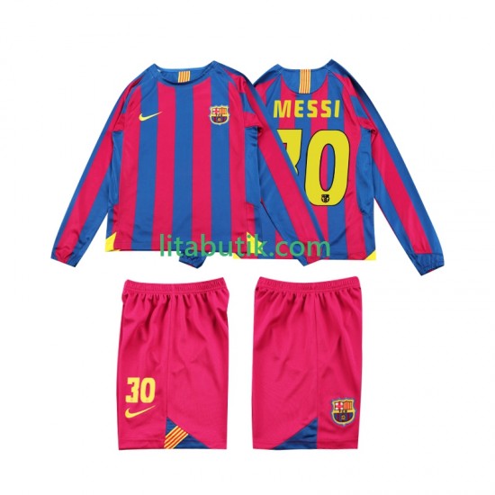 FC Barcelona Lionel Messi 10 2005 Retro Barn Hemma Fotbollströja 2006 Långärmad