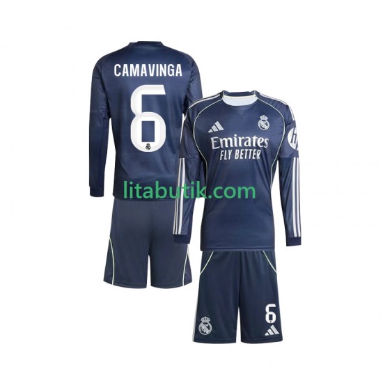 Real Madrid Camavinga 6 Barn Borta Fotbollströja 2025-2026 Långärmad