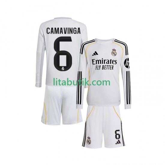 Real Madrid Camavinga 6 Barn Hemma Fotbollströja 2025-2026 Långärmad