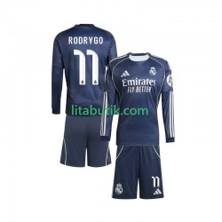 Real Madrid Rodrygo 11 Barn Borta Fotbollströja 2025-2026 Långärmad