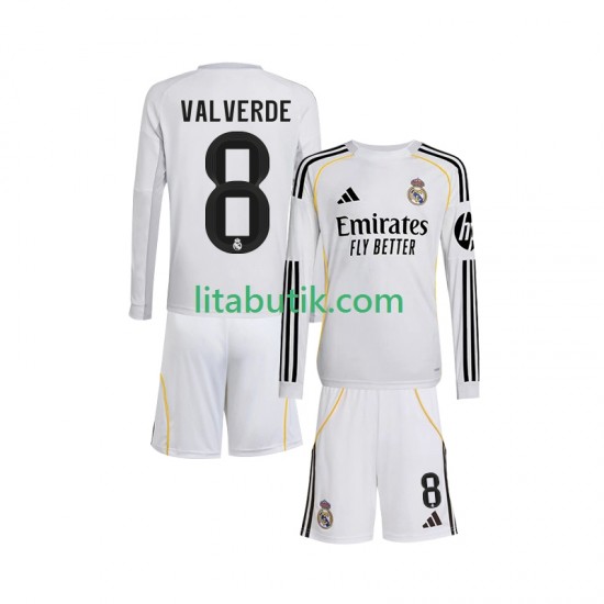 Real Madrid Valverde 8 Barn Hemma Fotbollströja 2025-2026 Långärmad