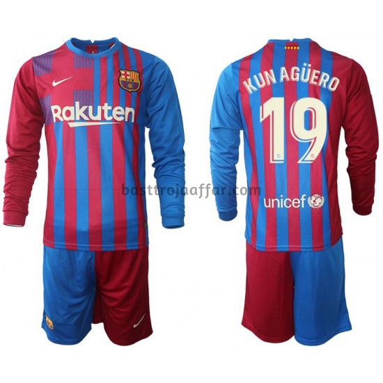 FC Barcelona Kun Agüero 19 Barn Hemma Fotbollströja 2021-2022 Långärmad