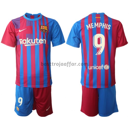 FC Barcelona Memphis Depay 9 Barn Hemma Fotbollströja 2021-2022 Kortärmad