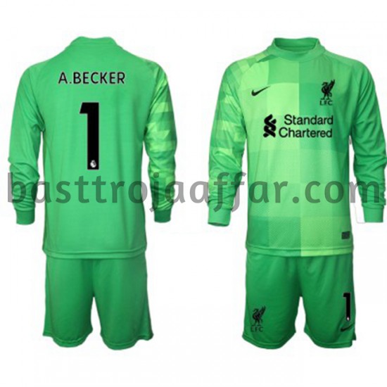 Liverpool Målvakt Alisson Becker 1 Barn Hemma Fotbollströja 2021-2022 Långärmad