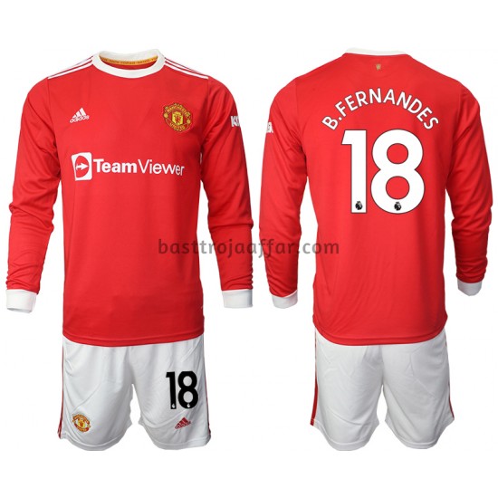 Manchester United Bruno Fernandes 18 Barn Hemma Fotbollströja 2021-2022 Långärmad