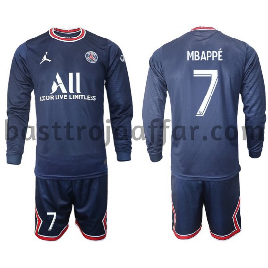 Paris Saint-Germain Mbappé 7 Barn Hemma Fotbollströja 2021-2022 Långärmad