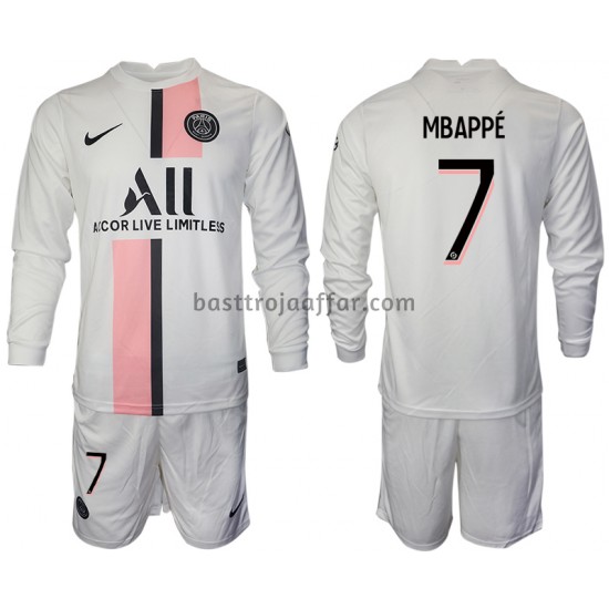 Paris Saint-Germain Kylian Mbappe 7 Barn Borta Fotbollströja 2021-2022 Långärmad