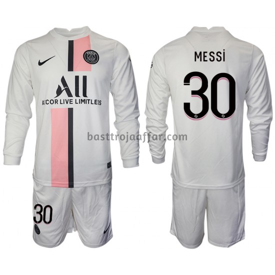 Paris Saint-Germain Lionel Messi 30 Barn Borta Fotbollströja 2021-2022 Långärmad