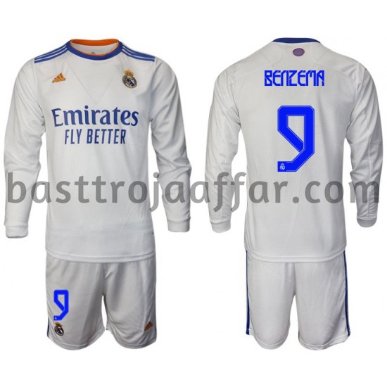 Real Madrid Benzema 9 Barn Hemma Fotbollströja 2021-2022 Långärmad