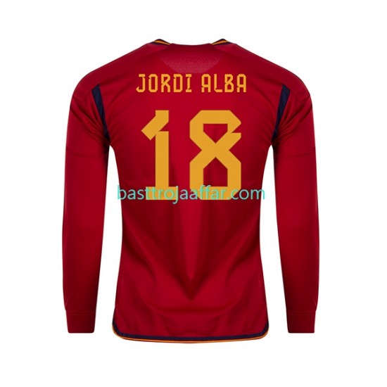 Spanien JORDI ALBA 18 Män Hemma Fotbollströja VM 2022 Långärmad