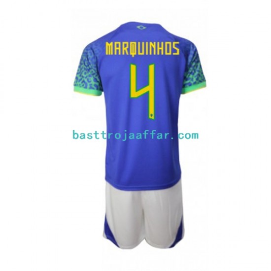 Brasilien Marquinhos 4 Barn Borta Fotbollströja VM 2022 Kortärmad