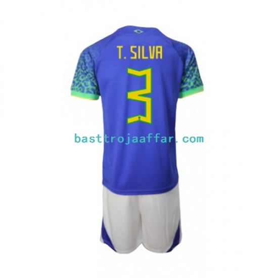 Brasilien Thiago Silva 3 Barn Borta Fotbollströja VM 2022 Kortärmad