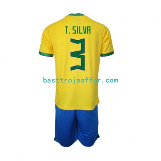 Brasilien Thiago Silva 3 Barn Hemma Fotbollströja VM 2022 Kortärmad