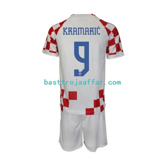 Kroatien Kramaric 9 Barn Hemma Fotbollströja VM 2022 Kortärmad