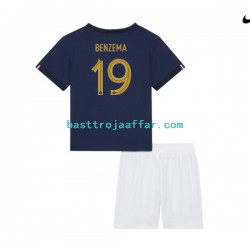 Frankrike Benzema 19 Barn Hemma Fotbollströja VM 2022 Kortärmad