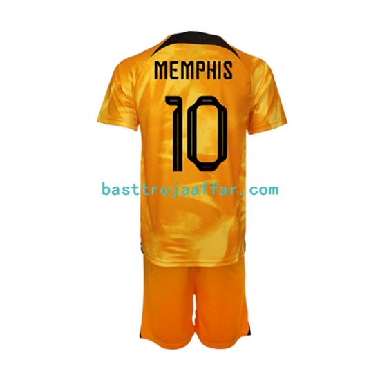 Nederländerna Memphis Depay 10 Barn Hemma Fotbollströja VM 2022 Kortärmad