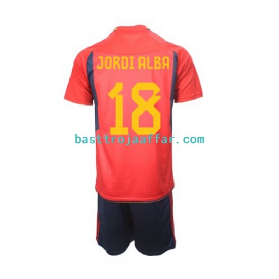 Spanien Jordi Alba 18 Barn Hemma Fotbollströja VM 2022 Kortärmad