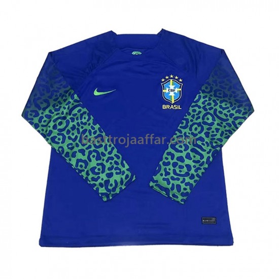 Brasilien Män Borta Fotbollströja VM 2022 Långärmad