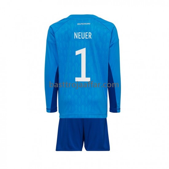 Tyskland Manuel Neuer 1 Målvakt Barn Hemma Fotbollströja VM 2022 Långärmad