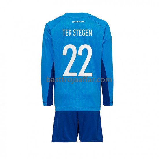 Tyskland ter Stegen 22 Målvakt Barn Hemma Fotbollströja VM 2022 Långärmad